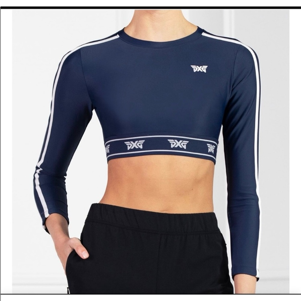 PXG Blue Long Sleeve Fitted Crop Top, NWT